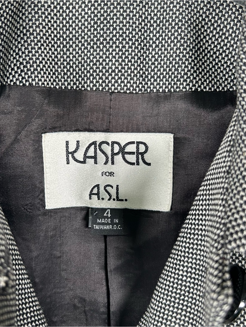 Vintage Kasper Micro Weave Black Ivory Tailored Wool Blend Jacket 4 - Picture 4 of 7